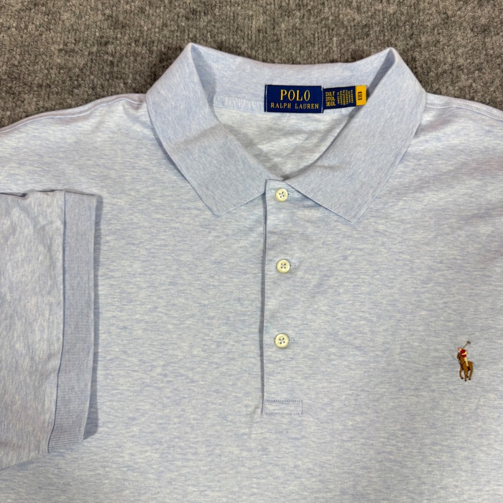 Polo Ralph Lauren Polo Shirt Mens 3XLT Light Blue Heather Cotton Soft SS NWOT